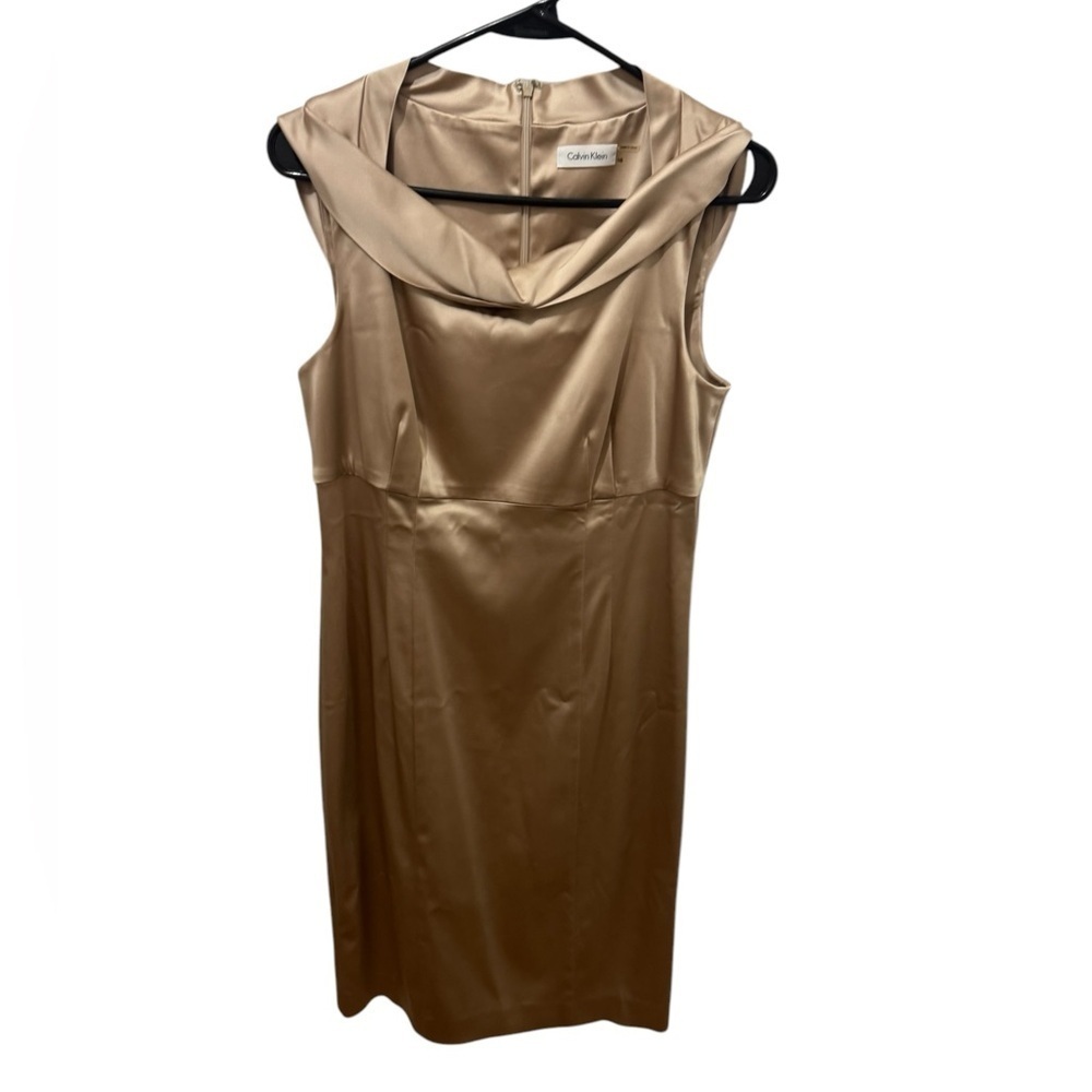 Calvin Klein Gold Satin Formal Cocktail Dress Size 10